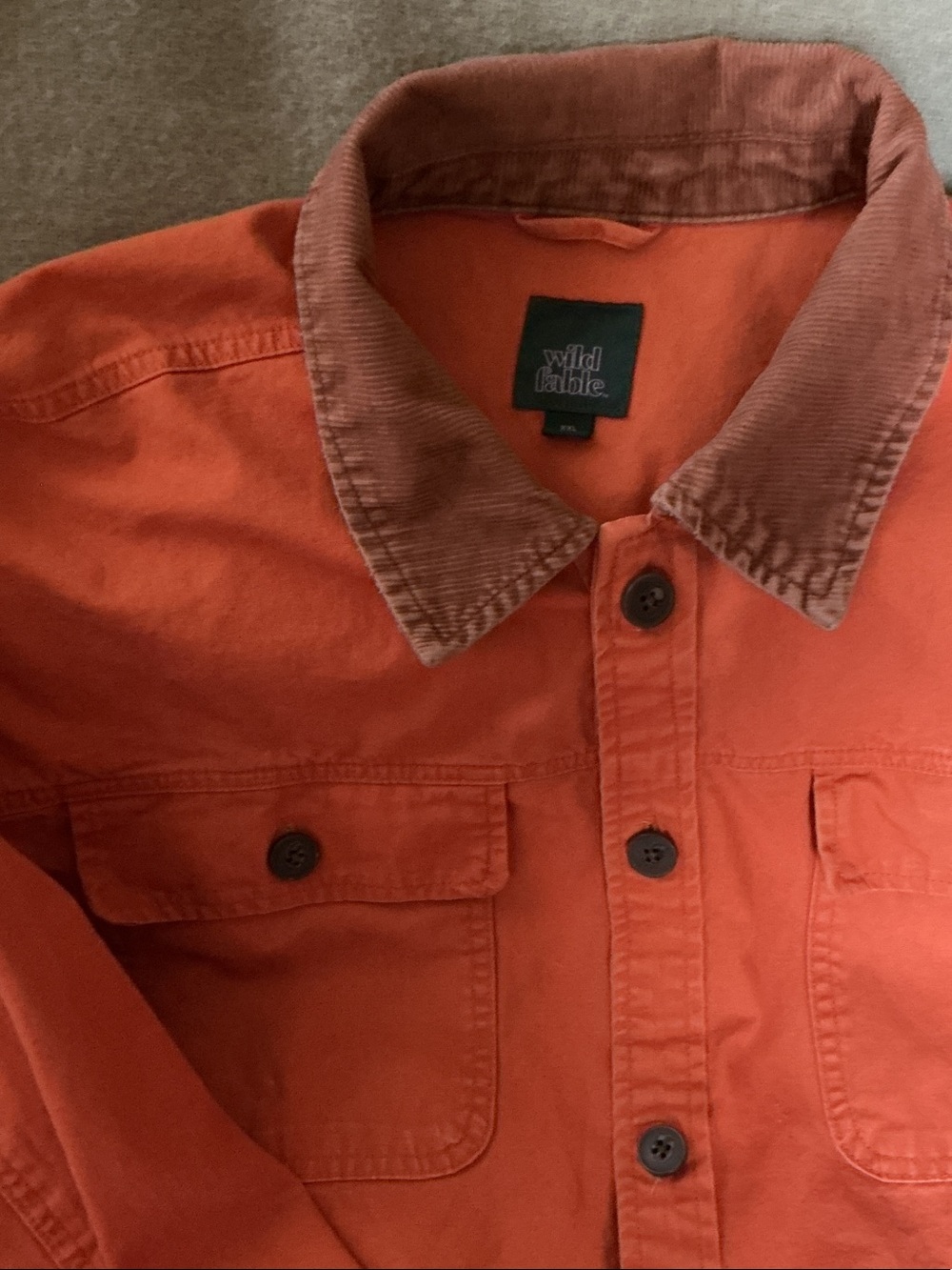 wild fable Orange Cropped Shirt Jacket with Brown Corduroy Collar - Picture 2 of 3